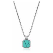 Silver Necklace with Square Turquoise Pendant Nialaya , Gray , Heren