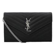 Leather clutches Saint Laurent , Black , Dames