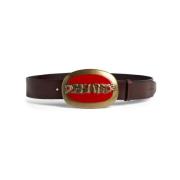 Bruin Leren Logo Gesp Riem Dsquared2 , Brown , Heren