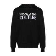 Zwarte Hoodie met Geborduurd Logo Versace Jeans Couture , Black , Here...