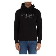 Katoenen Hoodie met Logoprint Tommy Hilfiger , Black , Heren