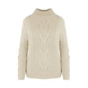 Beige Wol Gebreide Coltrui Sweater Malo , Beige , Dames