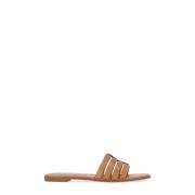 Beige Leren Sandalen met Iconisch Logo Tory Burch , Beige , Dames