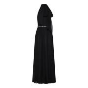 Elegante Zwarte Zijden Georgette Lange Jurk Max Mara , Black , Dames