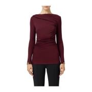 Gedrapeerde Boothals Lange Mouw T-shirt Elisabetta Franchi , Red , Dam...