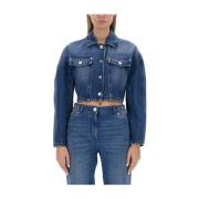 Italiaanse Denim Jack, 100% Katoen Versace , Blue , Dames