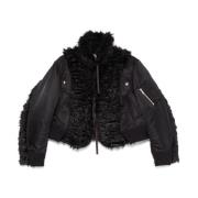 Zwarte Faux Fur Nylon Blouson Jas Sacai , Black , Dames