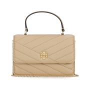 Beige Leren Portemonnee met Kettingriem Tory Burch , Beige , Dames