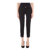 Dames Straight Leg Broek met Logo Plaque Liu Jo , Black , Dames