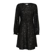 Zwarte Glitterjurk met Pofmouwen Saint Tropez , Black , Dames