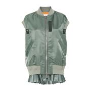 Khaki Nylon Twill Vest Sacai , Green , Dames