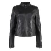 Leren Bikerjack met Logopatch Diesel , Black , Dames