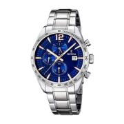 Blauw Stalen Kwarts Horloge 5Atm Festina , Gray , Heren