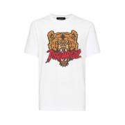 Beer Print Ronde Hals T-shirt Dsquared2 , White , Heren