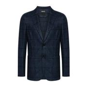 Blauw Tartan Check Wollen Jas Ermenegildo Zegna , Blue , Heren