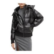 Metallic Hoodie Puffer Jas Guess , Black , Dames