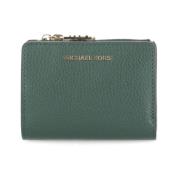 Groene Leren Damesportemonnee met Logo Michael Kors , Green , Dames