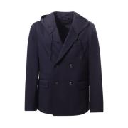 Blauwe Wollen Jas met Capuchon Emporio Armani , Blue , Heren