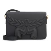 Geëmbosseerde leren crossbodytas MCM , Black , Dames