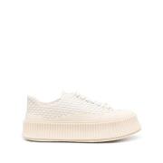 Elegante Beige Leren Sneakers Jil Sander , Beige , Dames