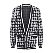 Houndstooth Cardigan in wit wol linnen Balmain , White , Heren