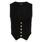 Elegante Zwarte Wollen Tanktop Balmain , Black , Dames