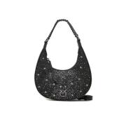 Mini Brioche Hobo Tas met Strass Pinko , Black , Dames