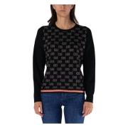 Monogram Crewneck Sweater Liu Jo , Black , Dames