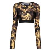 Barokprint Zwart Cropped Top Versace Jeans Couture , Black , Dames