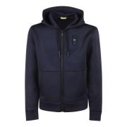 Blauwe Zip Sweater met Neopreen Capuchon Blauer , Blue , Heren