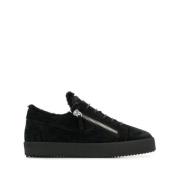 Zwarte Leren Trainers Elegante Platte Giuseppe Zanotti , Black , Heren