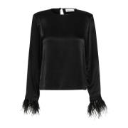 Meteorietblouse met Veerdetails Karen by Simonsen , Black , Dames