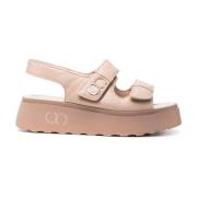 Beige Leren Platte Sandalen Casadei , Beige , Dames