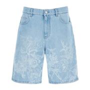 Barocco Sea Denim Bermuda Shorts Versace , Blue , Heren