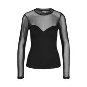 Mesh Detail Stud Top Zwart Noisy May , Black , Dames