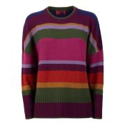 Paarse crew-neck voor dames met veelkleurige strepen Gallo , Multicolo...