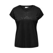 Paillet V-hals T-shirt in zwart Only Carmakoma , Black , Dames