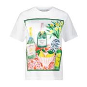 Katoenen T-shirt met Modern Print Bastille , White , Dames