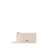 Gestanste Stoffen Clutch met Gouden Logo Elisabetta Franchi , Beige , ...