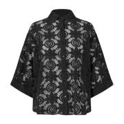 Zwarte Kant Shirt met Halve Mouwen Lollys Laundry , Black , Dames