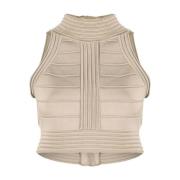 Geribbeld Gebreide Tanktop in Beige Balmain , Beige , Dames