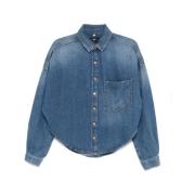 Indigo Denim Shirt Klassieke Kraag 3X1 , Blue , Dames