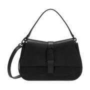 Zwarte Schoudertas met Flap Sluiting Furla , Black , Dames