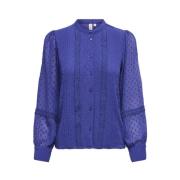 Dobby Button Top in Clematis Blue Only , Blue , Dames