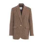 Bruine Wollen Blazer Elegant Ontwerp Ottod'Ame , Brown , Dames