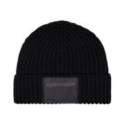 Zwarte Wol Ribgebreide Beanie Hoed Patrizia Pepe , Black , Dames