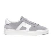 Heren suède en leren dubbele gesp sneaker Santoni , Gray , Heren