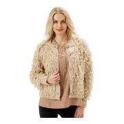 Ritz Gebreide Vest met Franjes IN Front , Beige , Dames