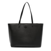 Elegante Zwarte Leren Tote Tas Tory Burch , Black , Dames