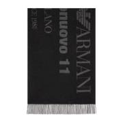 Zwart dubbelzijdige wollen sjaal met jacquard logo Emporio Armani , Bl...